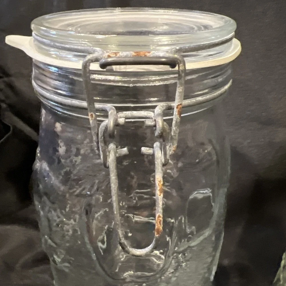 Wheaton 1.5‎ L & 1 L  Jars Canister Fruit Embossed Clear Glass Wire Clasp Seal